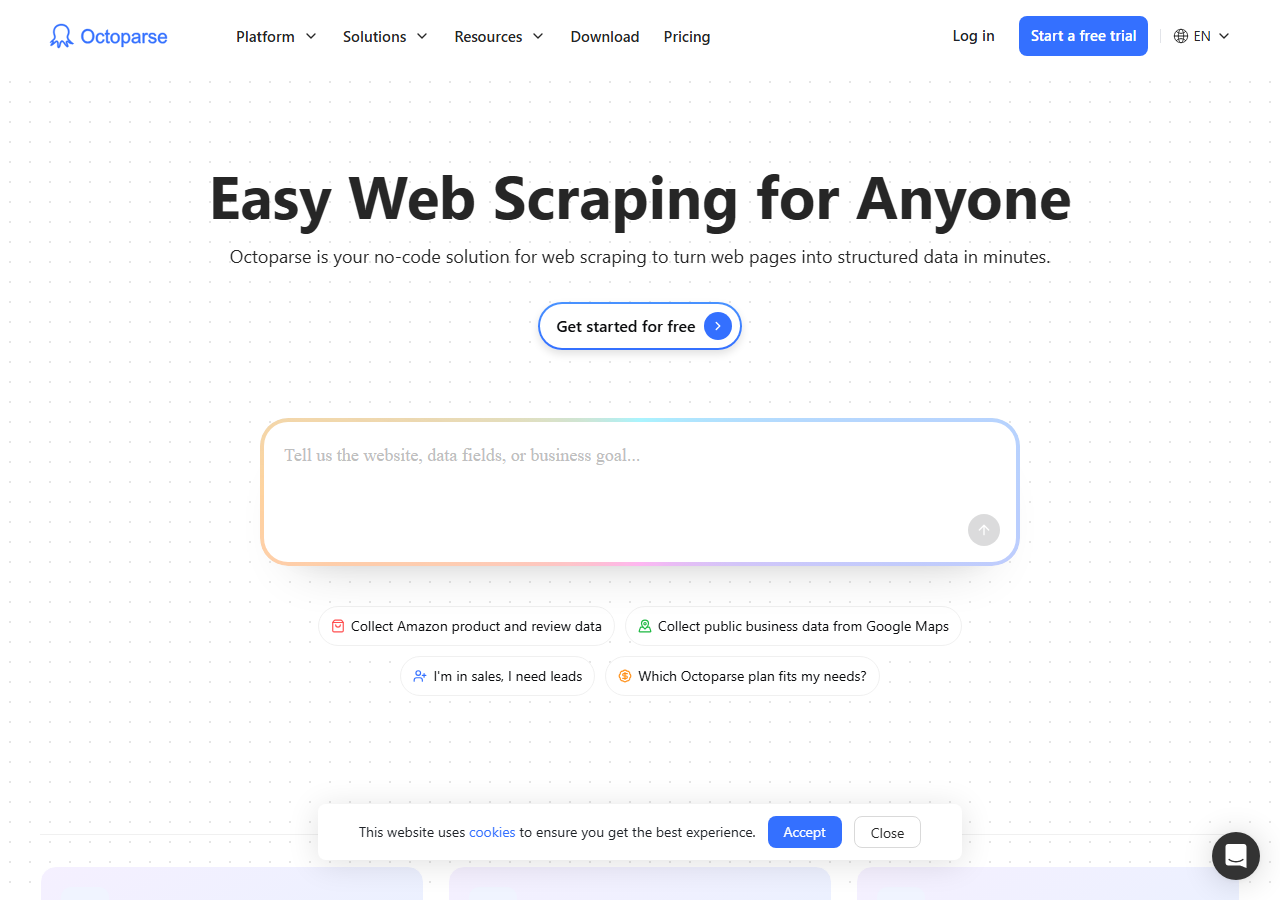 Octoparse homepage
