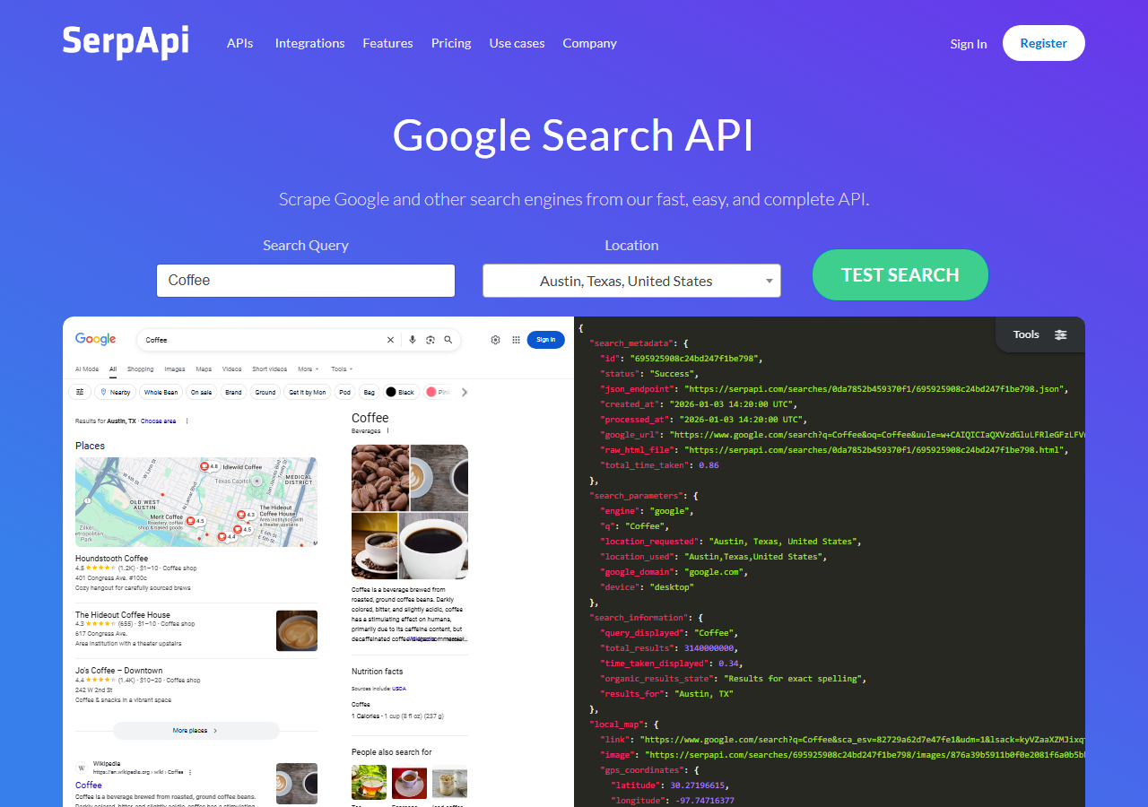 SerpApi homepage