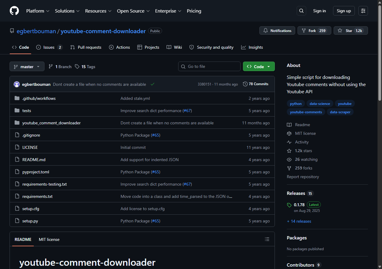 youtube-comment-downloader, a Python YouTube comment scraper